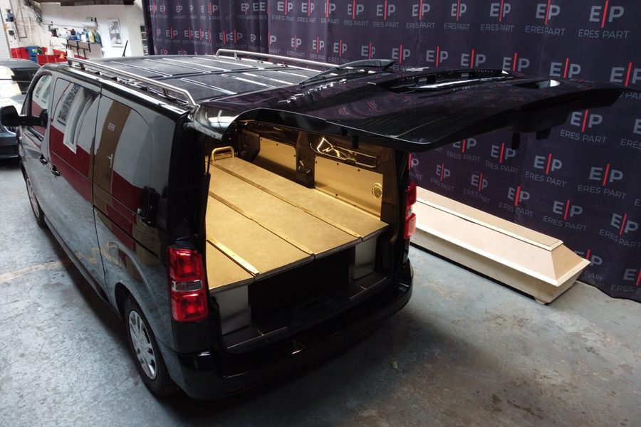 Hearse with the tray extended