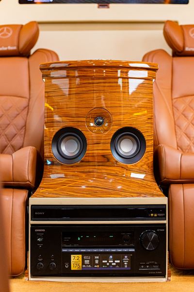 Wooden console with the audio system